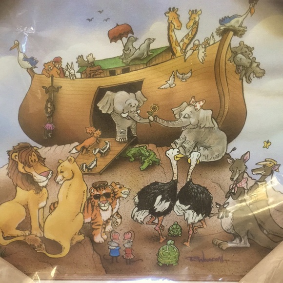 Noah’s Ark Canvas Painting Wood Frame Nursery Kids Room Wall Art - Picture 3 of 16